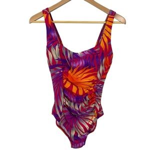 Speedo Floral One Piece Bathing Suit Womens 8 Orange Purple Tropical Swim EUC